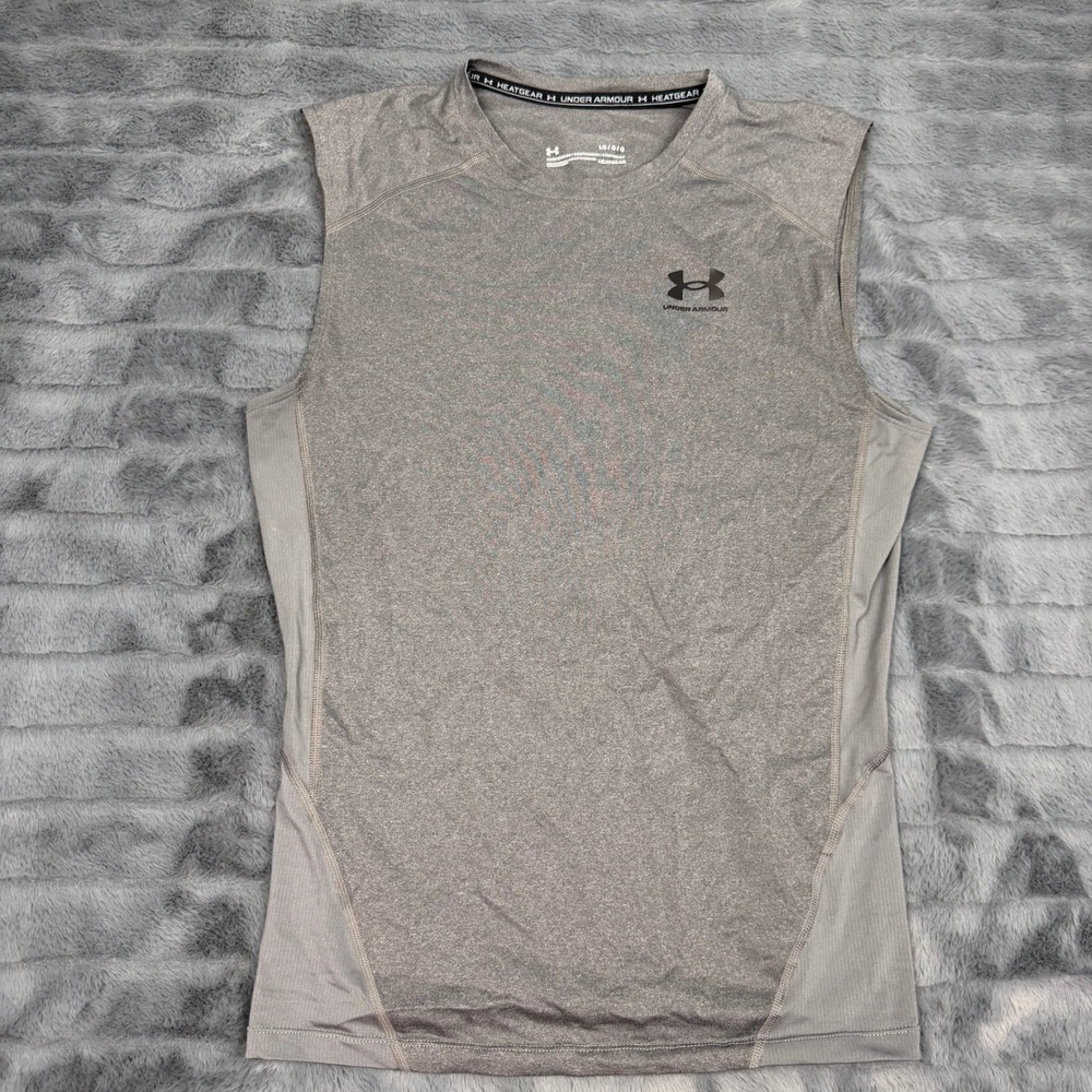 Under Armour HeatGear Mens Compression Tank Top Gray Sleeveless Shirt Large